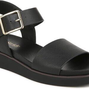 Women's Flat Sandals Faux Leather Ankle Strap Platform Open Toe Casual
